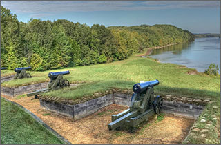Fort Donelson National Battlefield Cannons in Field Overlooking Water